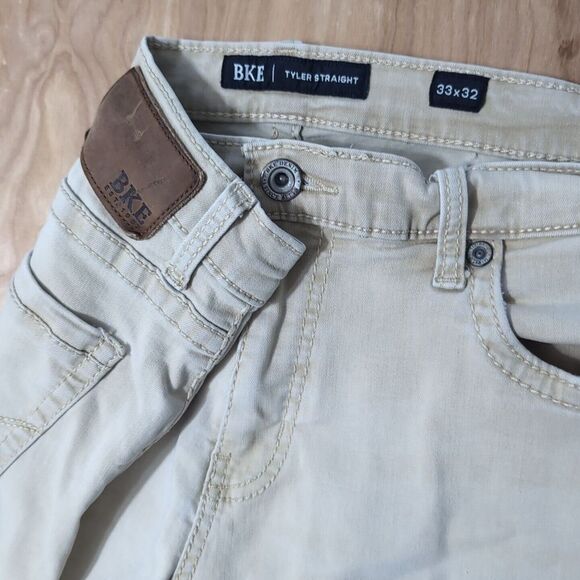BKE Jeans Mens 33x32 Tyler Straight Whiskered Western Cowboy Rodeo Beige - Picture 1 of 7
